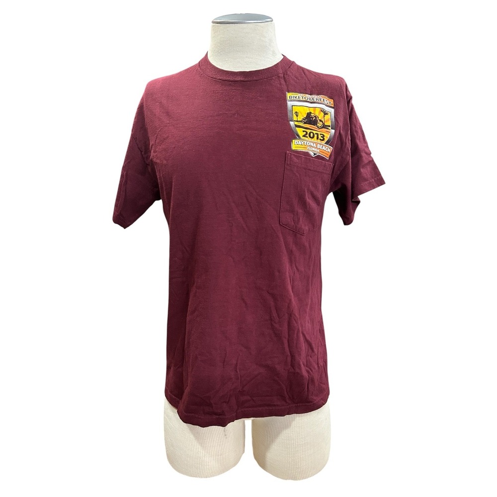 Biketoberfest 2013 Daytona Beach Florida Mens Pocket T-Shirt Medium Maroon Delta